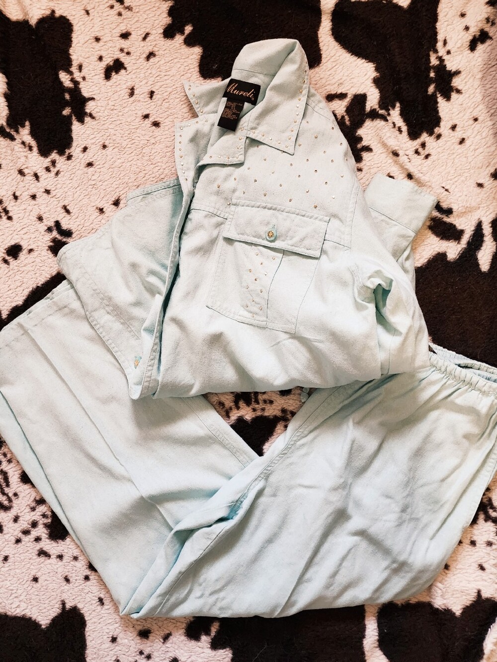 WOMEN'S 80'S/90'S SILK 2 PIECE SET - SEAFOAM